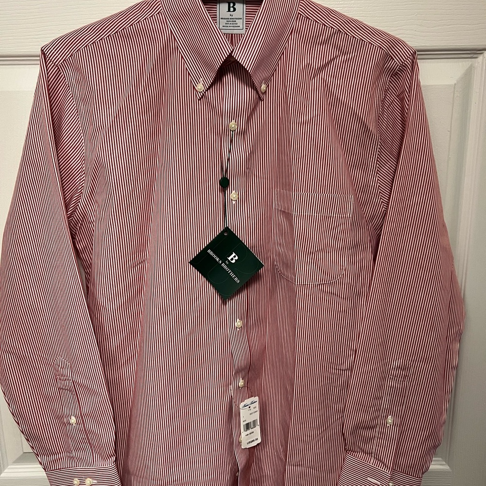 Brooks Brothers Red & White Striped Dress Shirt | Regular Fit Size 14 - 32-33